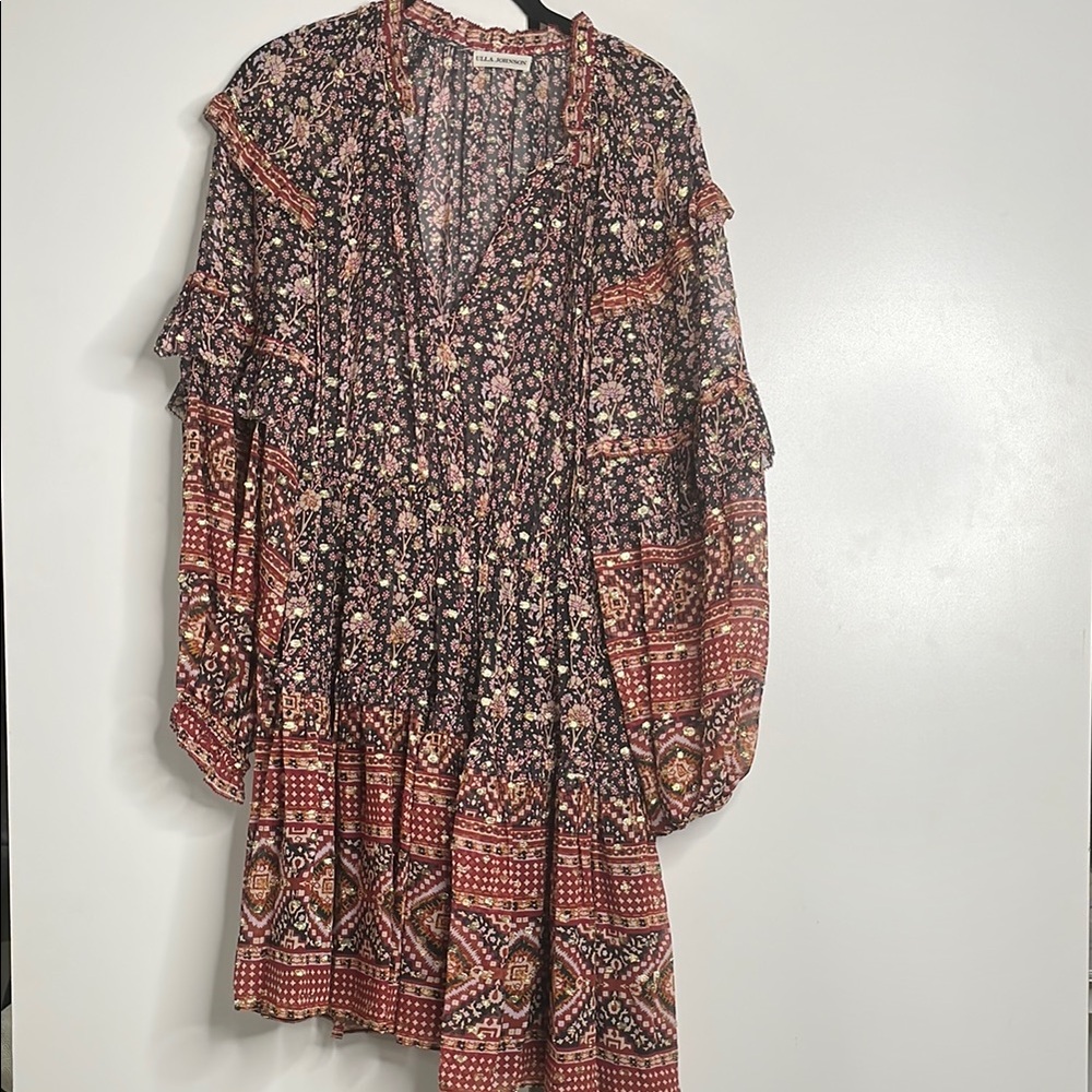Size S Ulla Johnson long sleeve sheer floral pattern dress